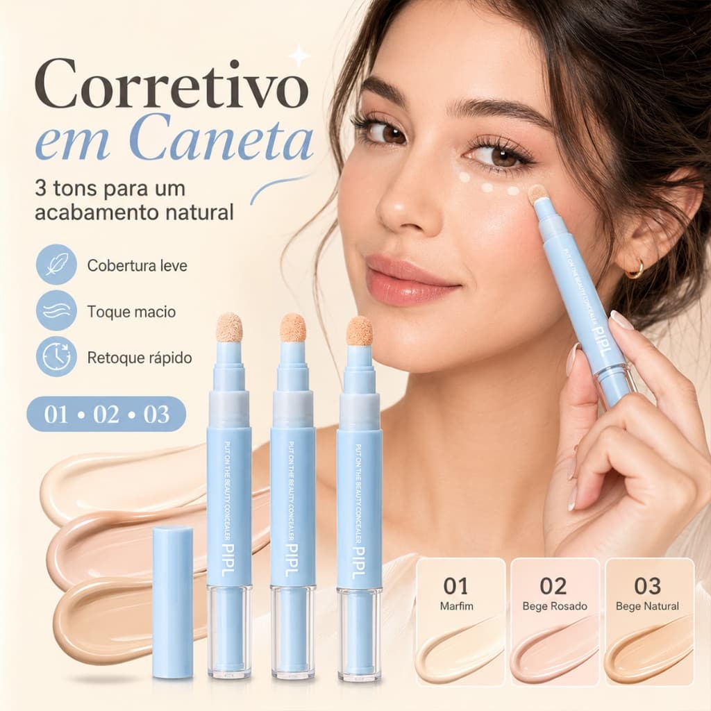 Caneta Corretiva Portátil , 3 Tons Naturais , Aplicação Precisa De Ponta De Esponja , Acabamento Natural Leve