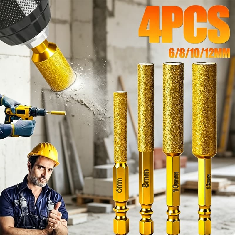 kit 4 Brocas Serra Copo Diamantadas 6mm 8mm 10mm 12mm P/ Porcelanato Mármore Cerâmica Vidro e Artesanato