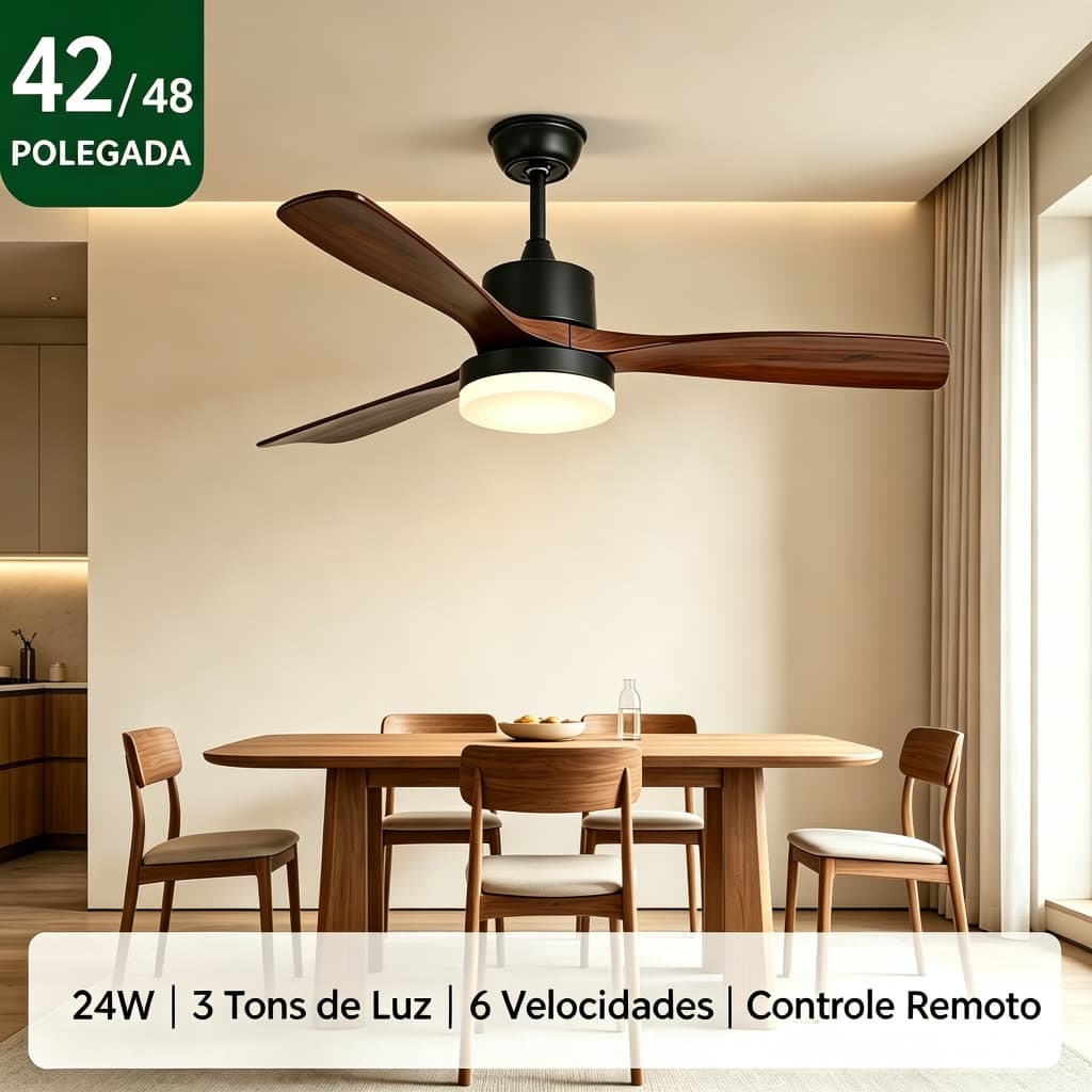 3 Cores Ventilador de Teto Com Luz LED Bivolt 110V-220V Com Controle Remoto Reversível Motor CC Silencioso