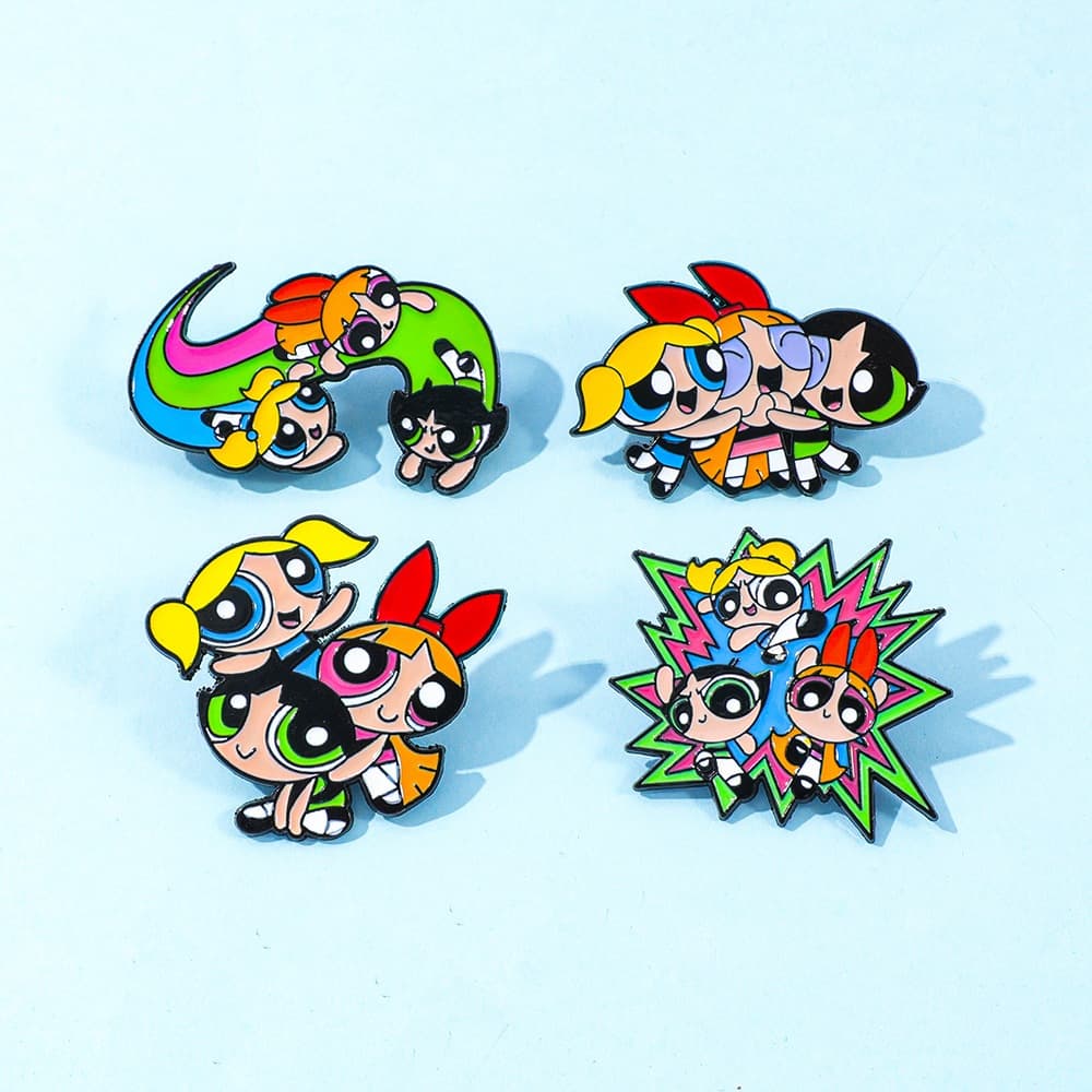 [4pçs] Broches de Liga da Powerpuff Girls - Decora Roupas e Mochilas