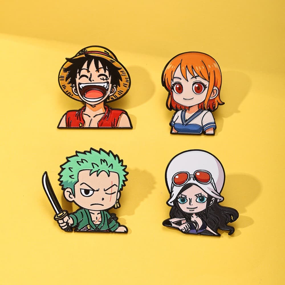 [4pçs] Broches de Liga One Piece - Decora Roupas e Mochilas