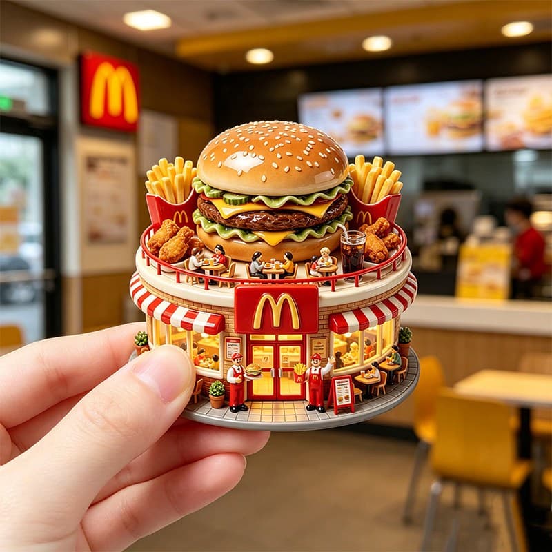 Ímã de Geladeira 3D McDonald's - Hambúrguer e Batata Frita em Resina em Relevo | Presente de Formatura Criativo