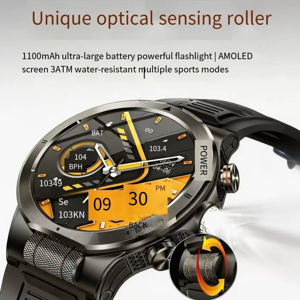 Relógio Inteligente KT91 Tela AMOLED Esportes Ao Ar Livre Bússola AI Voz Lanterna LED Grande Bateria Masculino Smartwatc