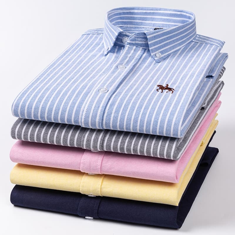 100% algodão Oxford girando listrado verificado camisa masculina de manga comprida, Plus size 46 tamanho, jaqueta Casual