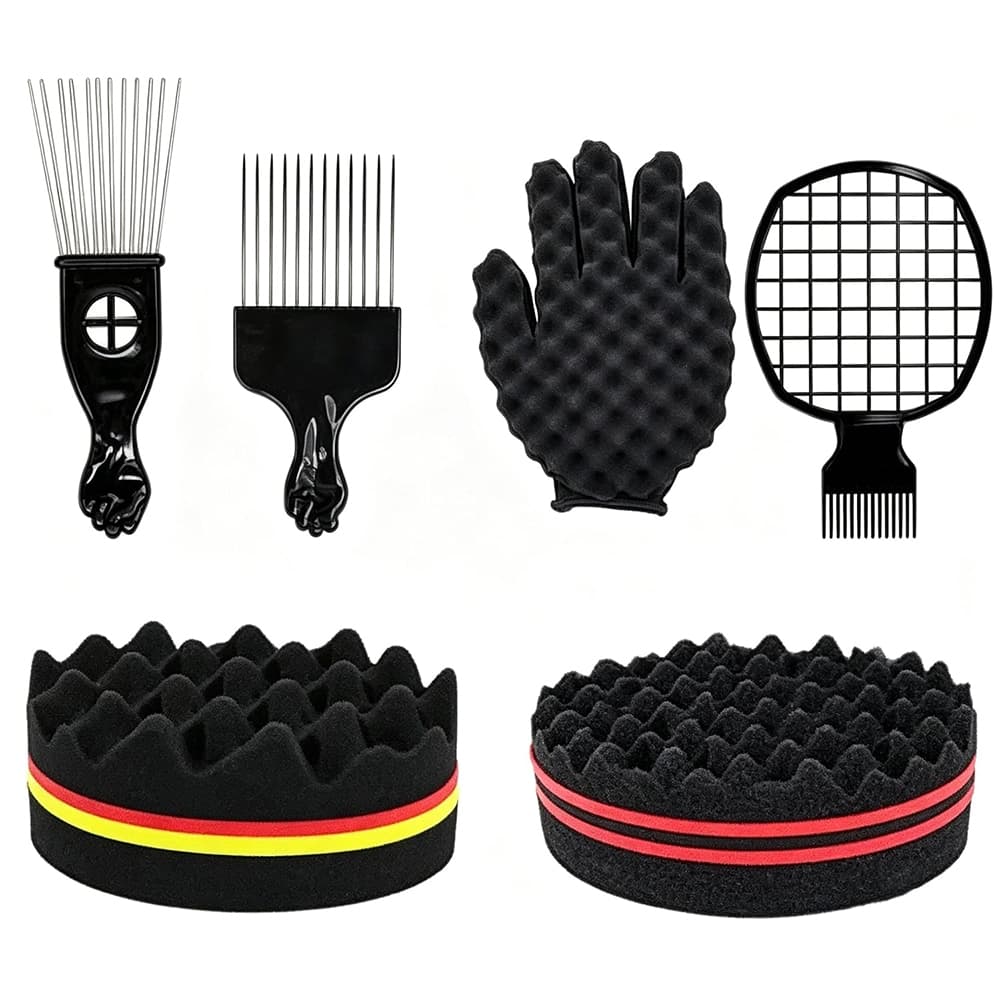 6 Peças Kit De Estilo De Cabelo Afro Torcido Para Homens E Mulheres Conjunto De Esponja Ondulada Com Palheta De Metal Lu