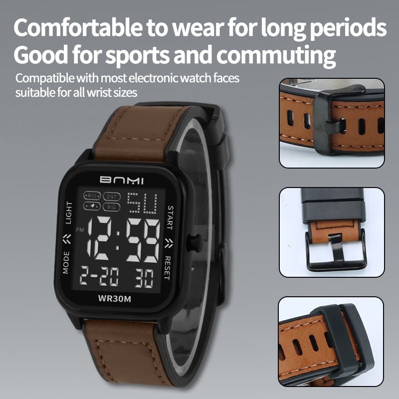Relógio Esportivo Digital Com Mostrador Quadrado , Pulseira De Silicone De Cor Escura , Cronômetro Multifuncional À Prov