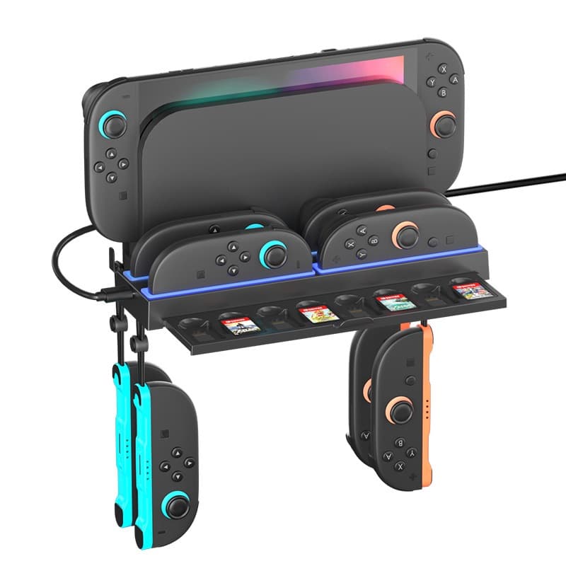 Suporte de Parede para Console de Jogos com Carregador Duplo de Controle para Nintendo Switch 2