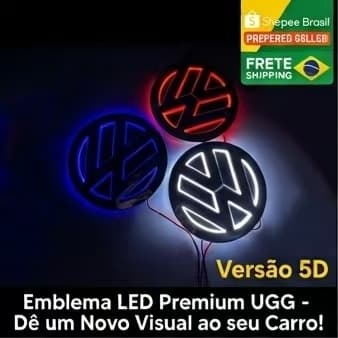Emblema LED para Volkswagen 5D E 4D - Luz Frontal ou Traseira - Substitui o Logotipo Original