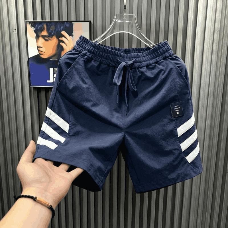 Shorts de seda gelo masculino vestido de verão lado três barras All-Match pequena etiqueta remendo shorts masculino femi