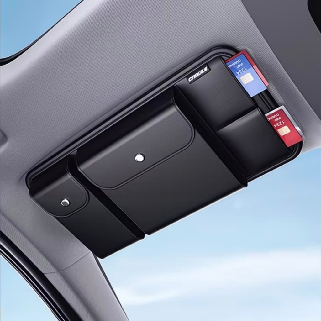 Armazenamento de carro viseira solar instalação multifuncional saco de armazenamento óculos clipe carteira de motorista/
