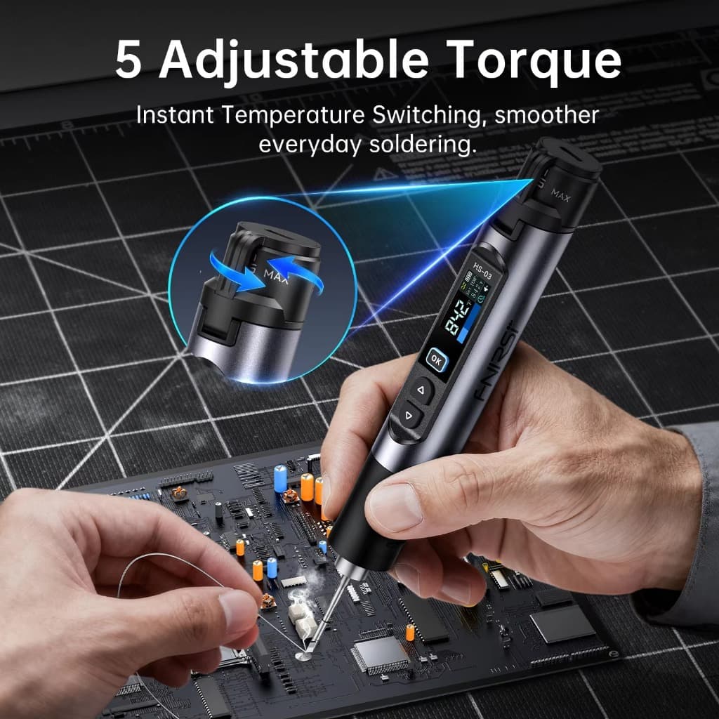 Ferro De Solda Sem Fio Profissional FNIRSI HS-03 , 5 Níveis De Temperatura Predefinidos Ferramenta Com Display LCD , Kit