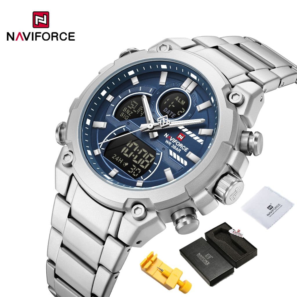 NAVIFORCE 9278 LCD Display Duplo Para Homens Relógio Esportivo À Prova D'água De Pulso Militar Masculino Analógico De Qu