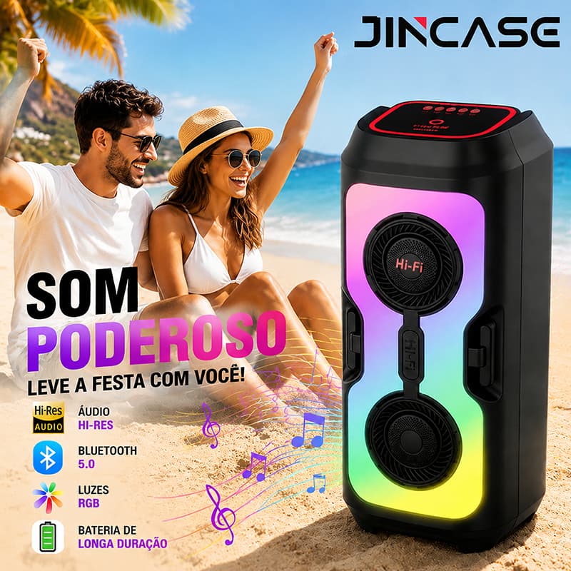 Caixa de som Bluetooth Portátil Longa Duração Com Led RGB Portátil FM USB TWS 50W Para Praia, Festa ou Viagem