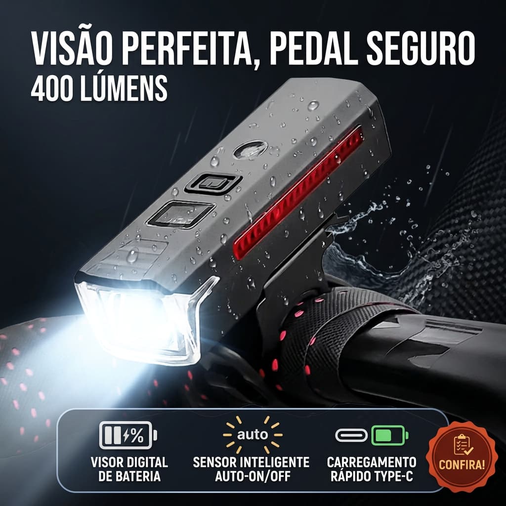 Farol Bike Led Potente Lanterna Recarregável Medidor Digital