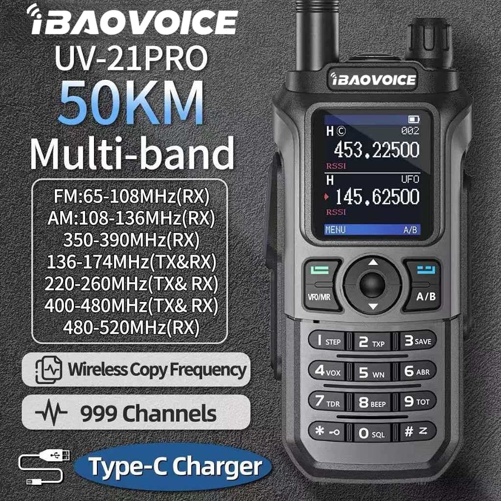 iBAOVOICE UV 21 Pro Frequência De Cópia Sem Fio Walkie Talkie Longo Alcance Multi Banda À Prova Dwaterproof Água Tipo-C