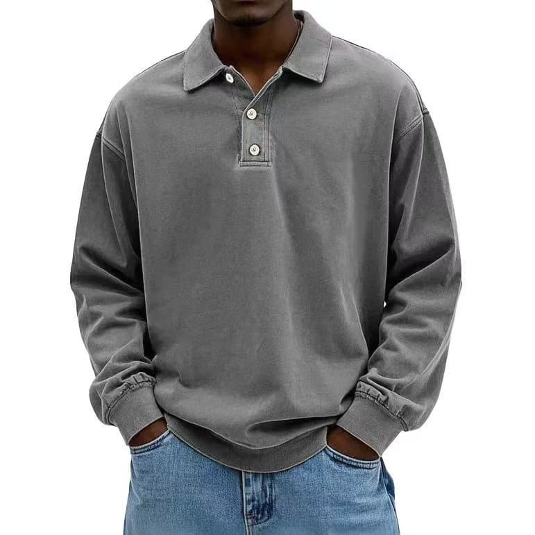 2026 Novo Estilo Camisa Masculina Casual All-Match Manga Comprida Botão Lapela Camisa polo Masculina