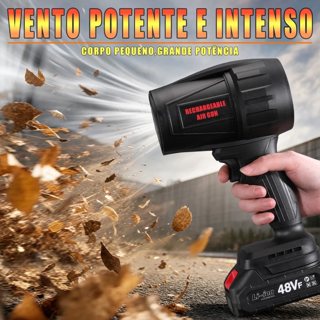 Soprador Turbo Ventilador Alta Potência 48V Bateria Lítio, Kit Multifuncional para Limpeza de Poeira
