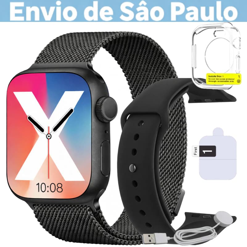 Chamadas Bluetooth Relógio inteligente 45mm com tela táctil Vários modos de movimento iOS & Android | Envio de São Paulo