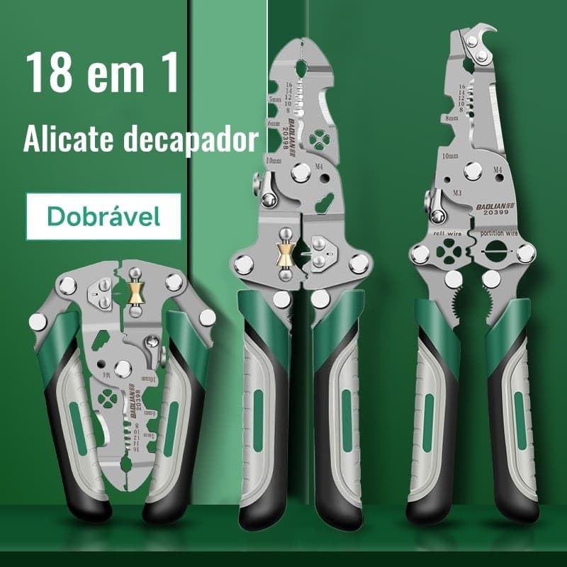 Alicate Descascador E Crimpador Automático Multifuncional 18 Em 1 Para Eletricistas