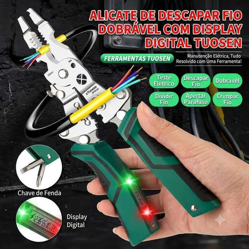 Descascador De Fios Dobrável Com Detector De Tensão , Alicate Multifuncional Para Descascar , Cortar E Puxar
