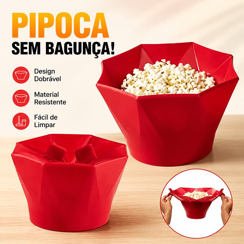 Pipoqueira Grande Para Micro-ondas Sem Óleo Balde Pipoca Silicone Redonda Com Tampa Saudável Livre BPA