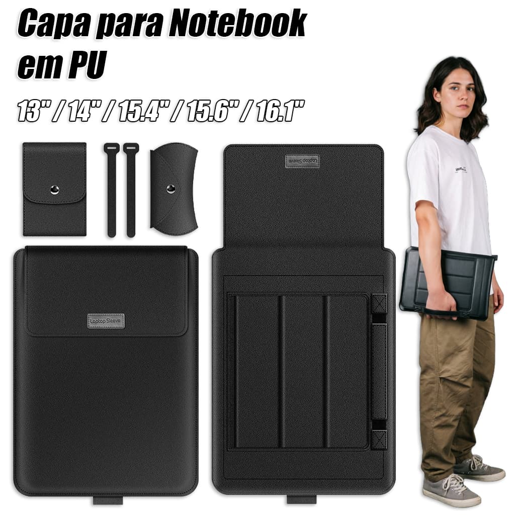 Capa Para Notebook Stand Macia De Couro PU Macbook Air Pro 13,3 e 15-16,2 Polegadas Bolsa