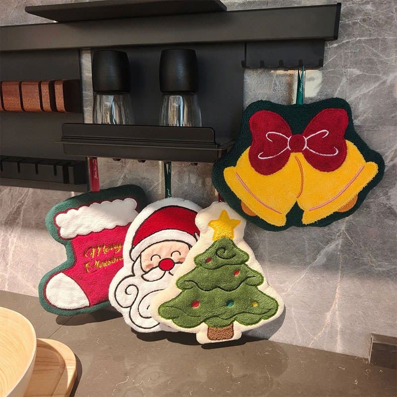 1pc Natal Dos Desenhos Animados Pendurado Toalha De Mão Super Absorvente Coral Velo Cozinha Banheiro Secagem Decoração P