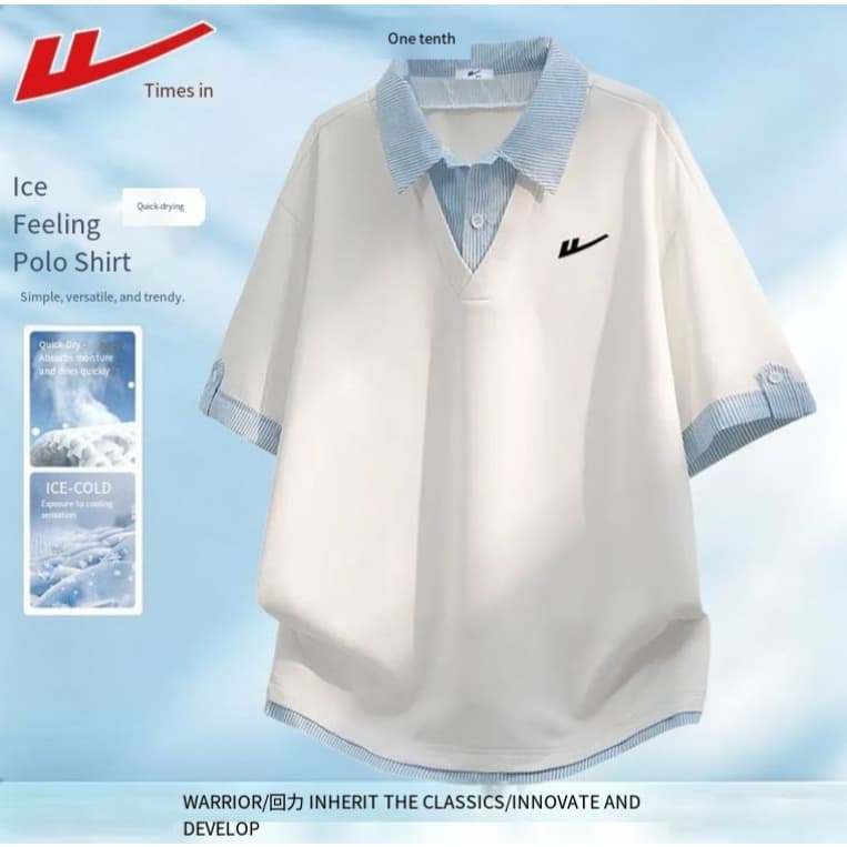Ice Sense de secagem rápida Casual All-Match moda confortável solto tamanho grande lapela verão camisa POLO masculina