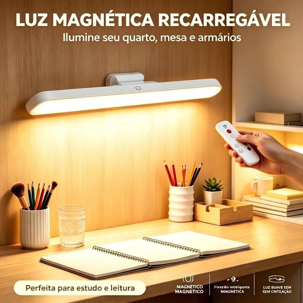Luminária De Led Sobrepor Bastão Recarregável Sem Fio Com Suporte Magnético E Touch 3 cores com Controle Remoto