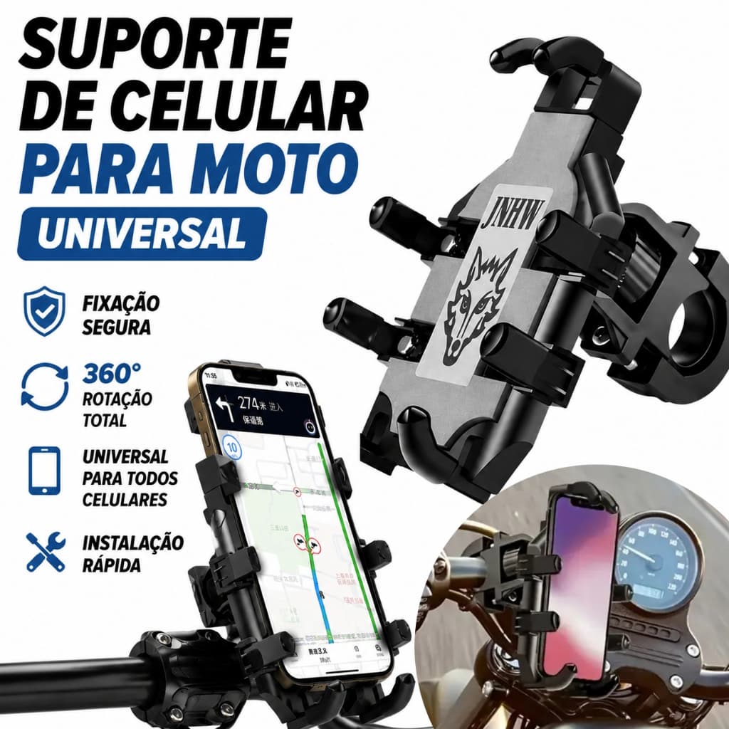 suporte aranha de celular para motocicleta universal rotação 360° fixação forte para guidão