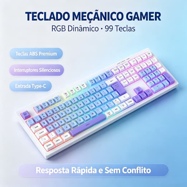 Teclado Com Fio ABNT2 Português Layout Silent RGB Retroiluminado Para Escritório E Jogos
