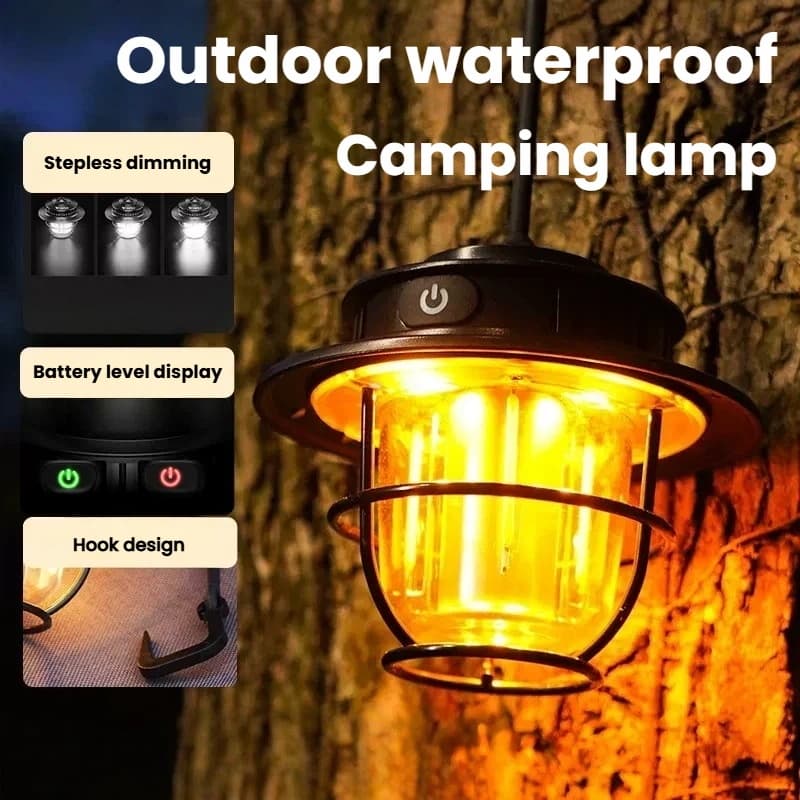 Lâmpada De Acampamento Recarregável retro Pendurado Tenda À Prova Dwaterproof Água Lanterna Regulável Adequada Para Cami