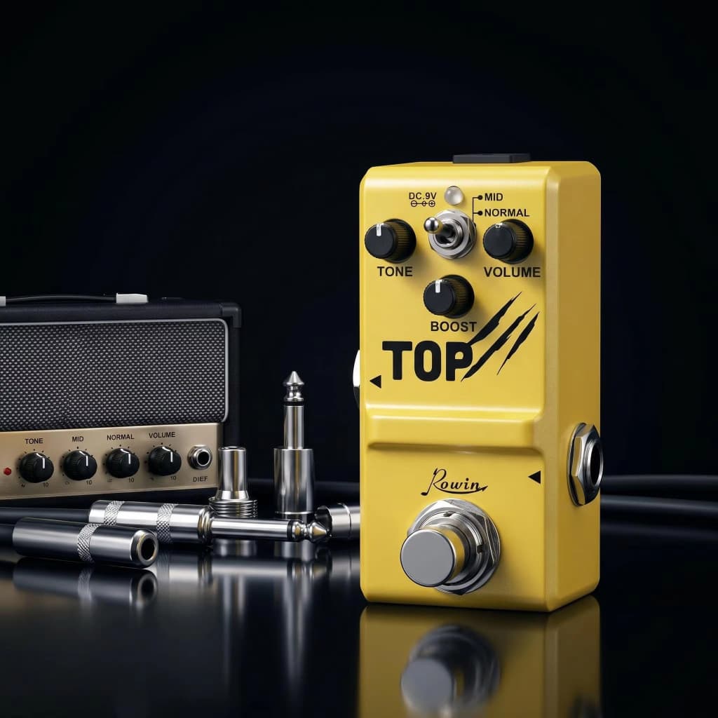 Rowin Pedal De Guitarra Impulsionador Topo Mini Efetor Analógico Vintage Limpo Boost Efeito Pedais Para Baixo Caso Metal