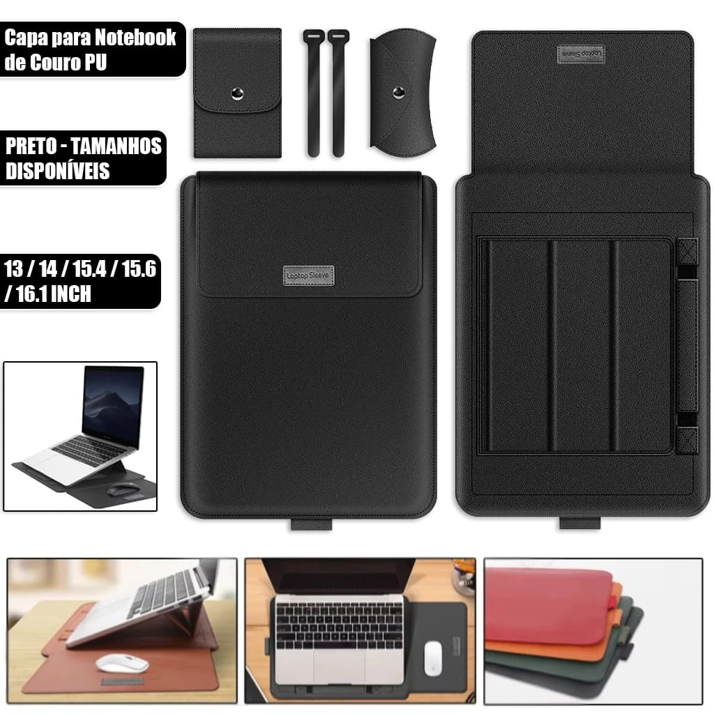 Case Capa Notebook Air M1 / M2 Notebook Multifuncional Macbook Em Couro 4 Em 1, 13-14 Pol Base