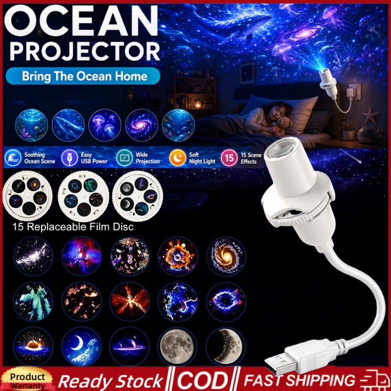 (Enviar Em 12H) Mini USB Starry Sky Projetor Lâmpada Deep-Sea Ocean Atmosfera Luz Noturna 15 Padrões 360 ° Rotação LED A
