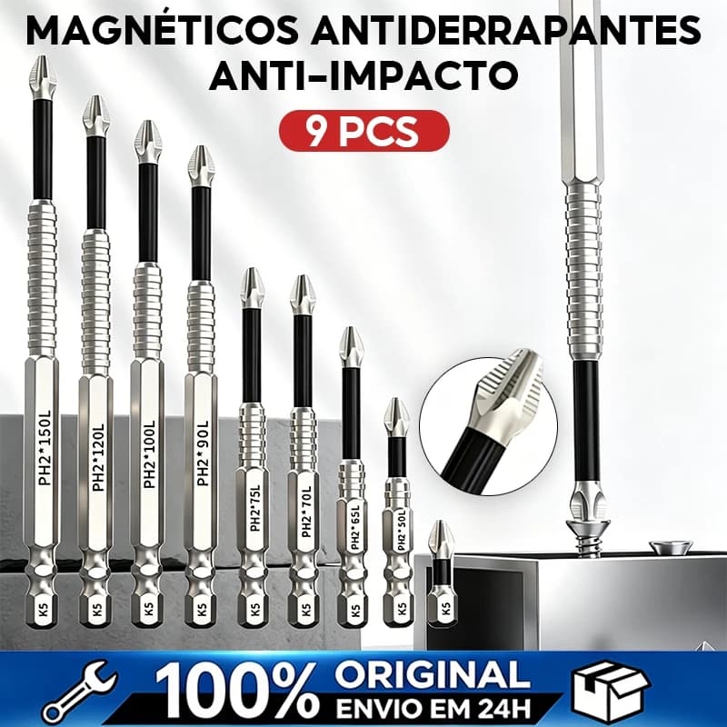 Kit Bits PH2 para Parafusadeira 1/4 Antiderrapante em Aço K5 – 9 Peças