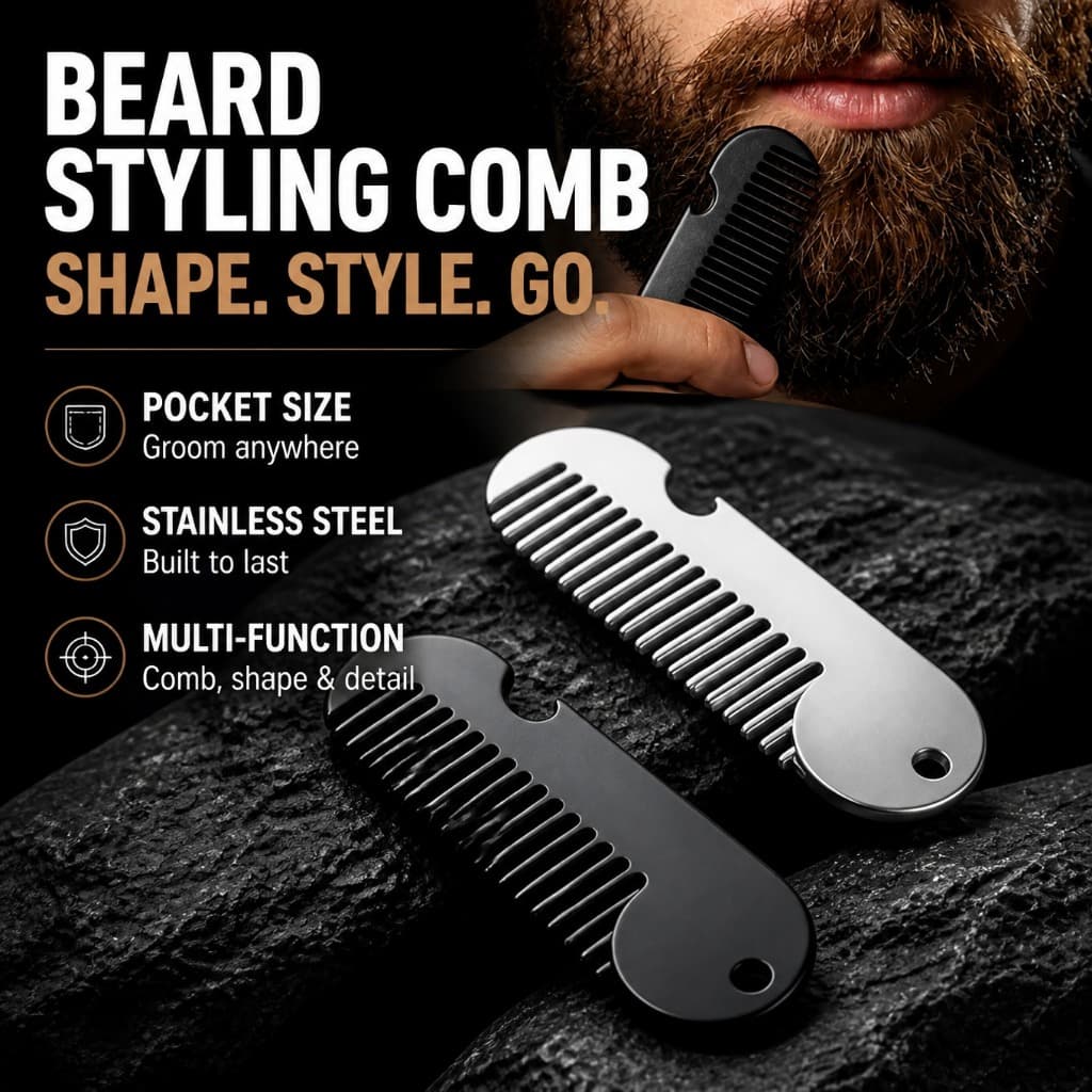 Mini Pente De Barba Cabelo De Bolso De Aço Inoxidável Com Abridor De Garrafa Para Homens Bigode Aliciamento E Viagens