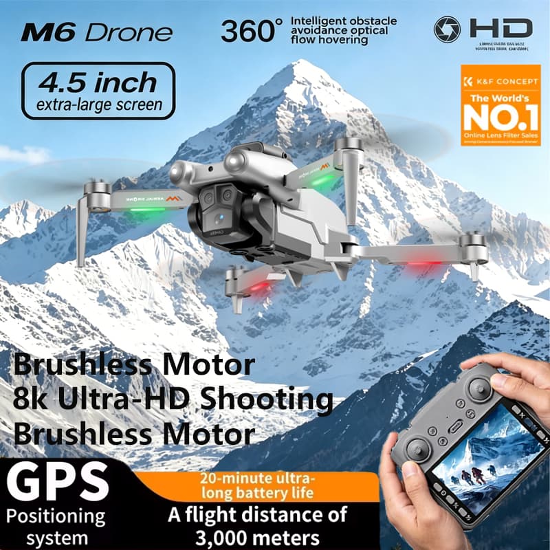 Câmera Drones M6 8K De Alta Definição 90 ° Lente Ajustável 5G WiFi FPV Modo De Vôo De Transmissão De Fluxo Óptico motor