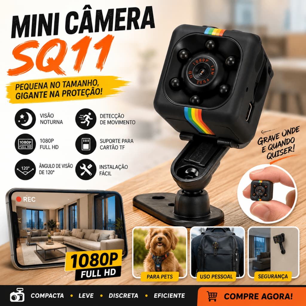 Mini Câmera SQ11 1080P Full HD Visão Noturna Detecção de Movimento Cartão TF Mini DVR Segurança