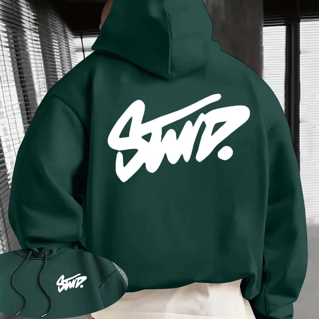 Primavera outono novo estilo caído manga de ombro com capuz moletom masculino Street Wear carta impressão casal solto
