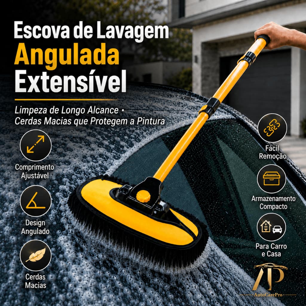 Escova Angulada Extensível para Carro com Mop de Chenille Macio, Limpeza sem Riscos para Carro e Casa