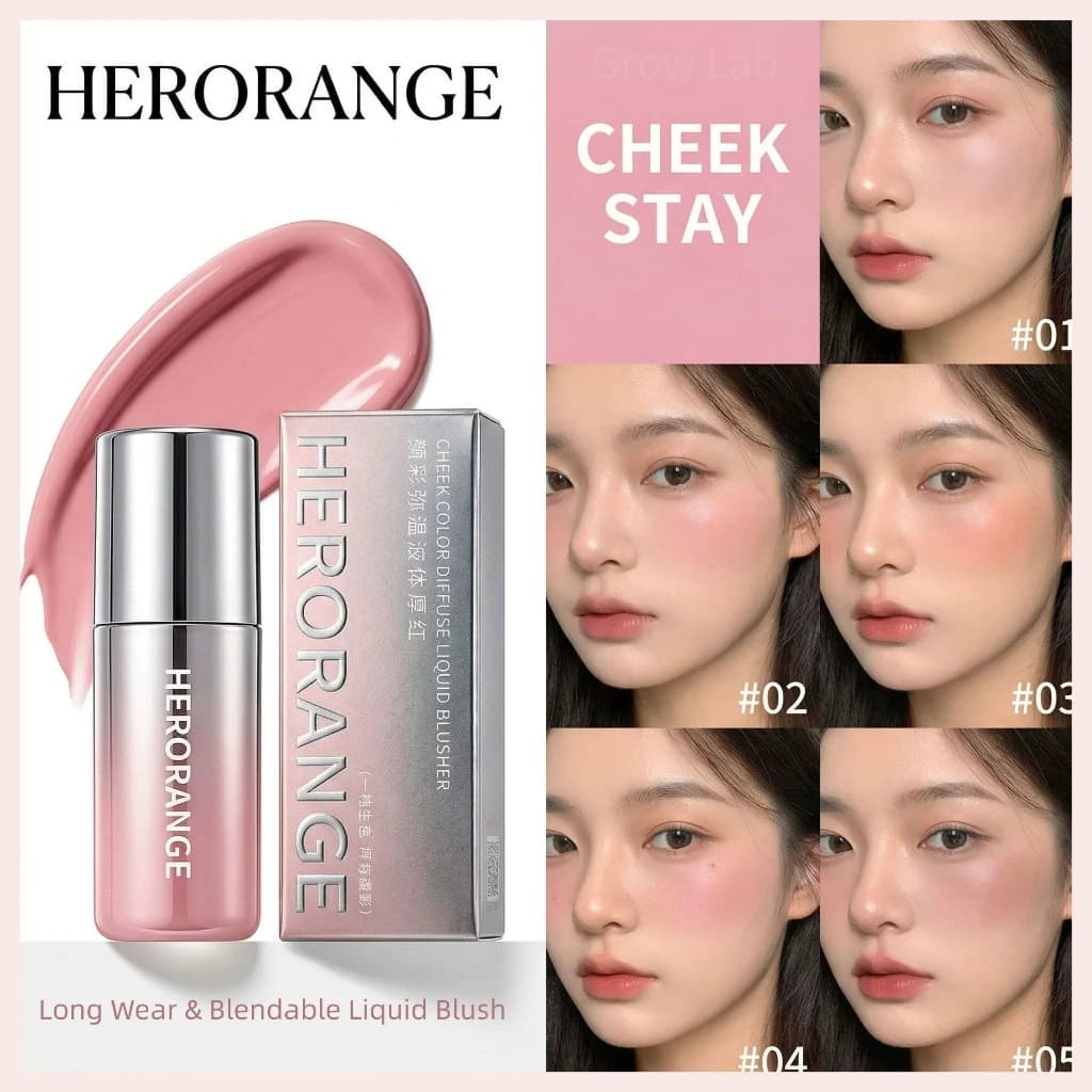 Blush Líquido HERORANGE com Ponte de Esponja Matte Estilo Coreano Natural Baixa Saturação Maquiagem Casual Diária