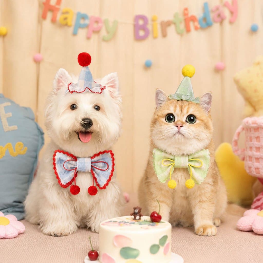Conjunto De Festa De Aniversário Para Animais De Estimação , Chapéu Xadrez Ajustável , Gravata Borboleta Cães , Gatos ,