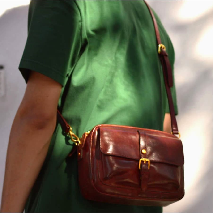 Bolsa mensageiro de couro de primeira camada estilo japonês de um ombro Textura Commuter Retro Couro Genuíno Bolsa mascu