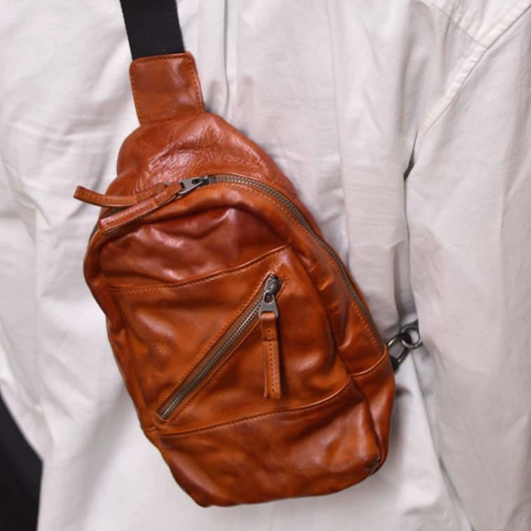 Novo produto Casual masculino couro genuíno saco de peito grande capacidade vegetal curtido couro Diagonal saco primeiro