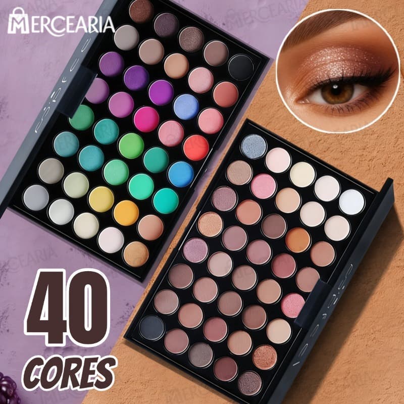 Paleta de Sombras com 40 Cores - Acabamento Matte e Shimmer, Alta Pigmentação, Efeito Esfumado e Longa Duração-MC