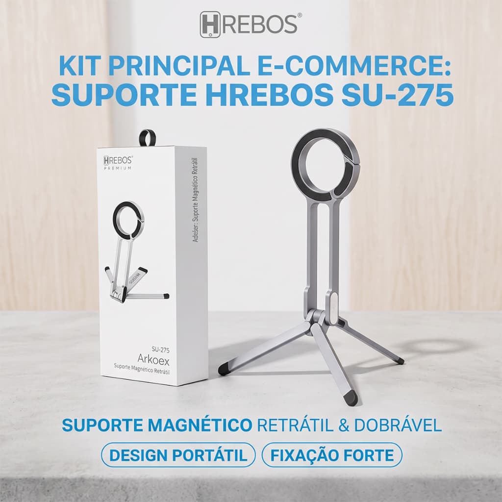 HREBOS x HEYOO Suporte Celular Magnético Dobrável Ajustável 360°, Tripé Portátil Extensível