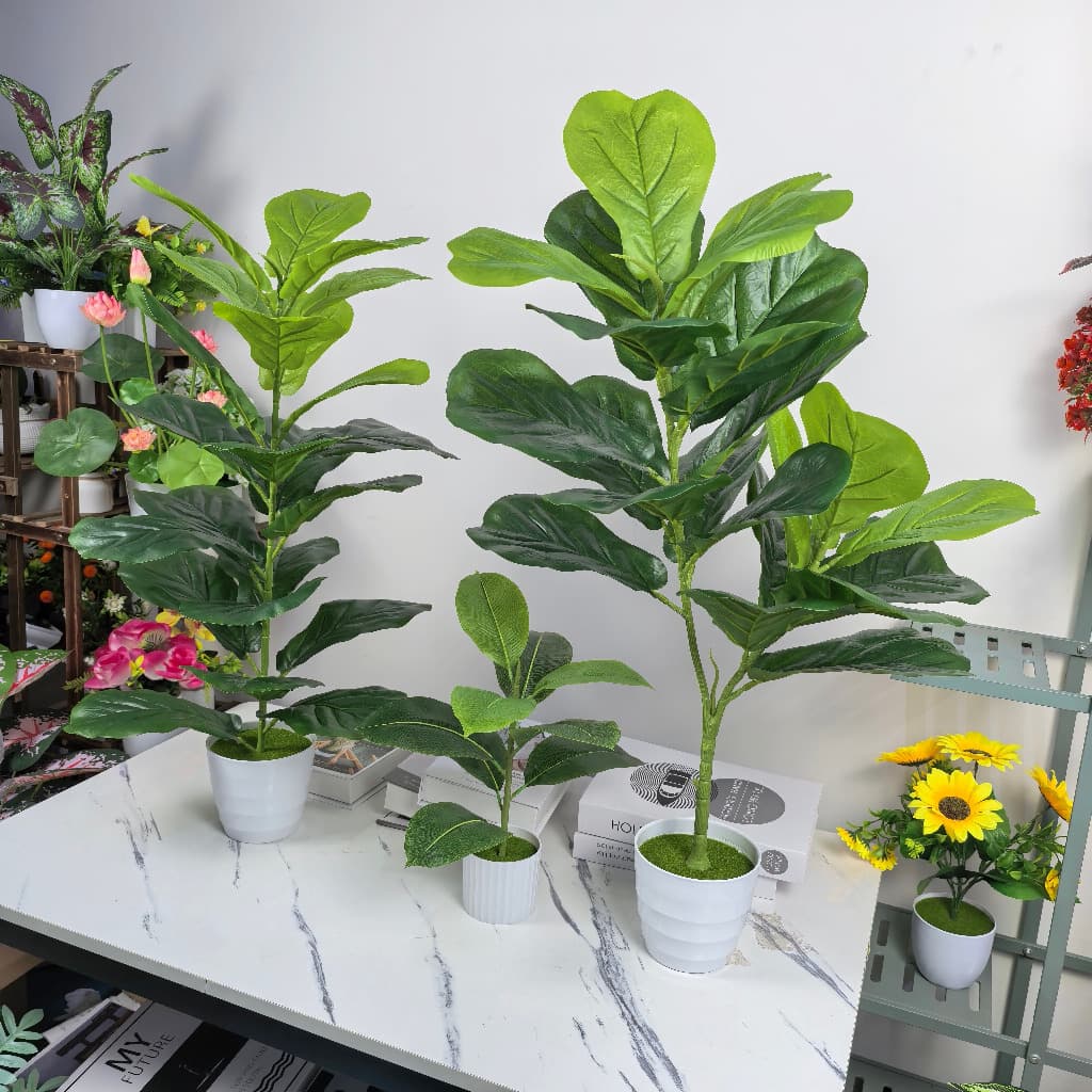 Qiny Leaf Ficus Simulação Planta Bonsai Plástico Artificial Planta Verde Sala de Estar Escritório Decoração de Plantas e