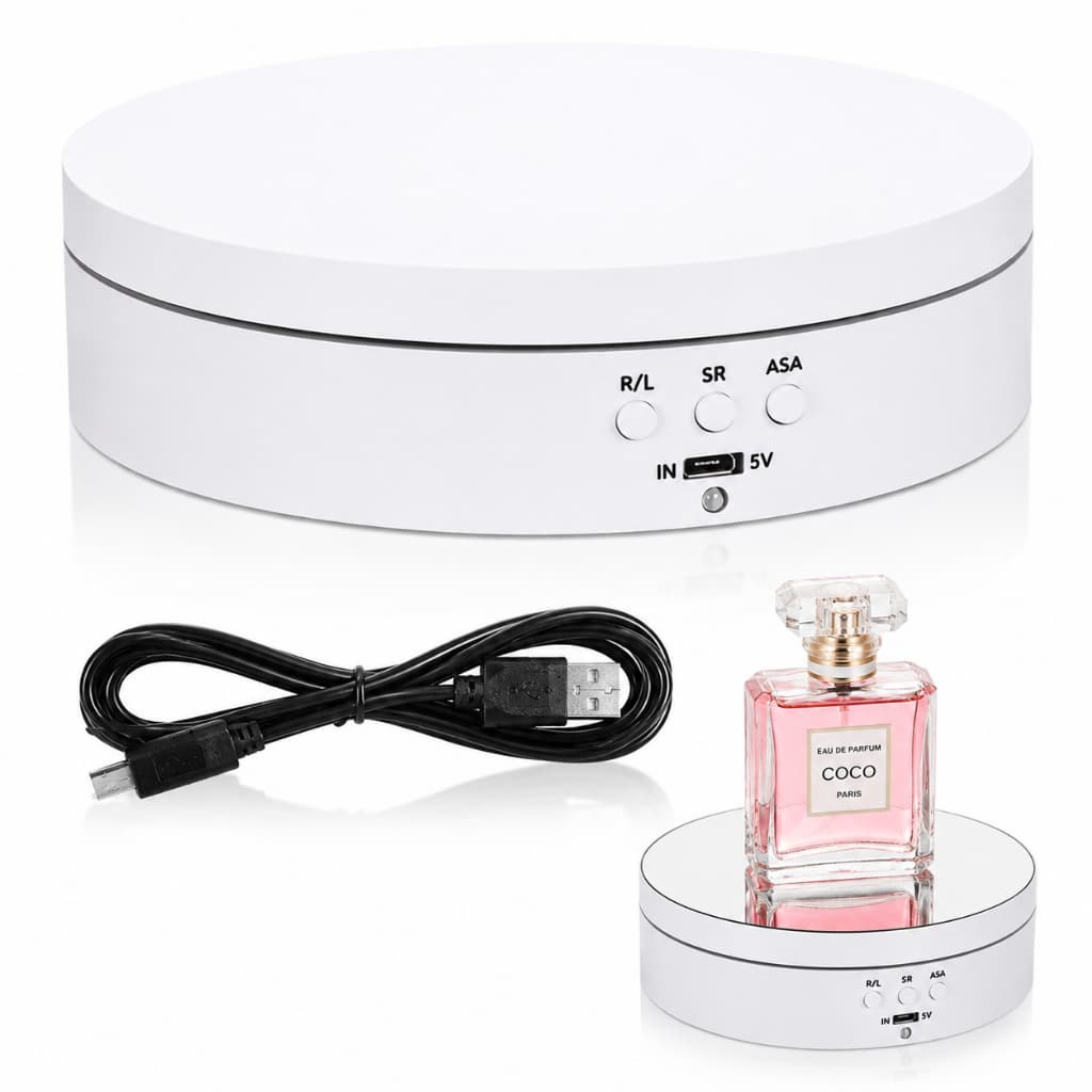 Suporte Expositor Giratorio Eletrico Para Vitrine Produtos E Foto Preto/Branco