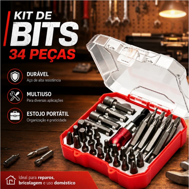 Jogo Bits Parafusadeira 34pcs Completo Ponta Philips Fenda Torx Ponteira